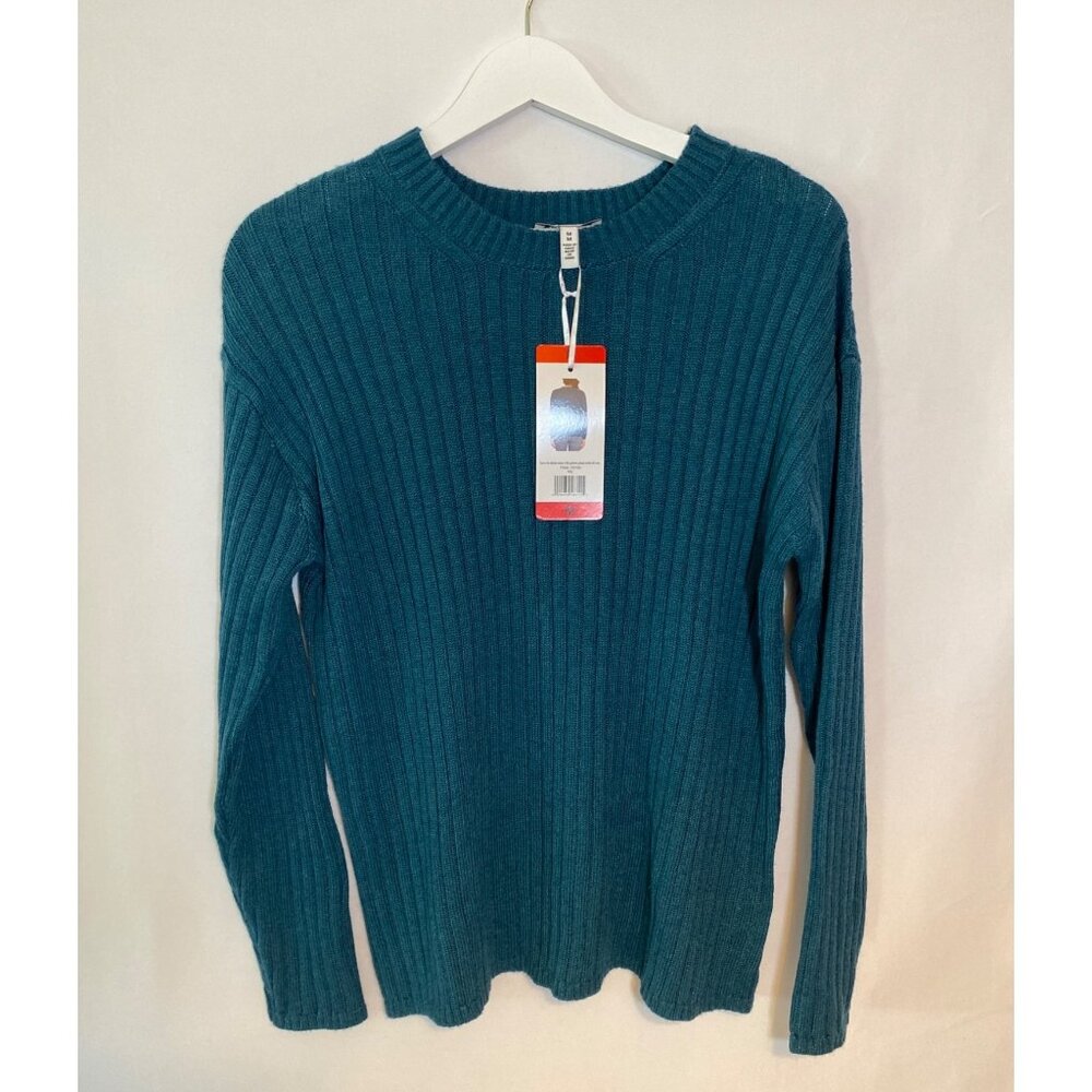 Jessica Simpson Teal Ribbed Cable Knit Sweater Med NWT